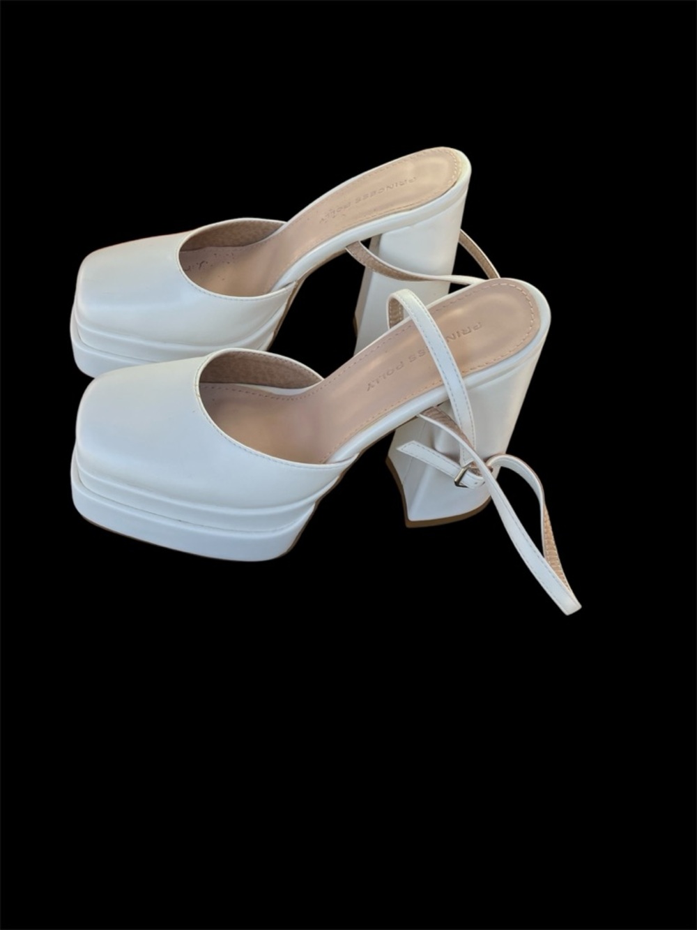 Princess Polly White Platform Block Heel Mules